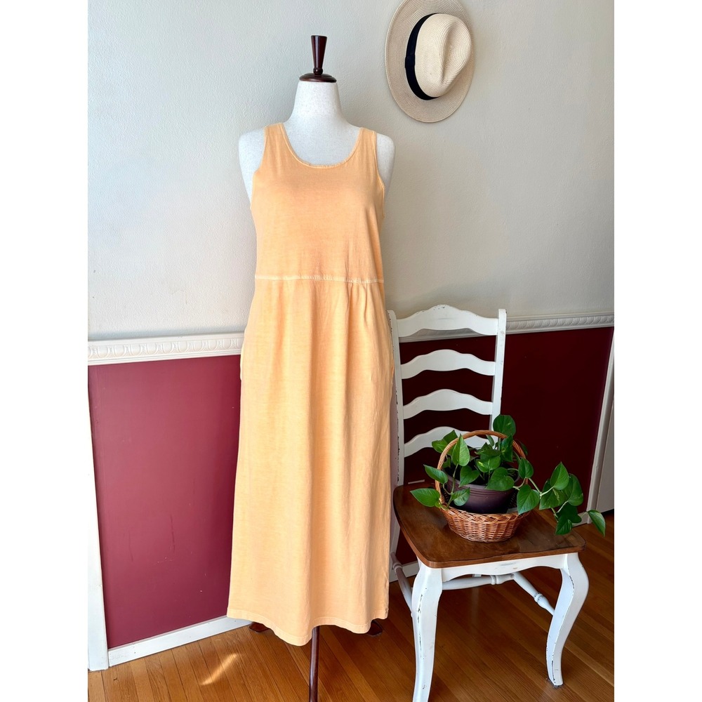 Vintage 90s Fresh Produce Apricot Orange Cotton Sleeveless Maxi Tank Dress Beach